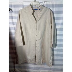 Karen Scott Sport Linen Blend Palm Leaf Jacquard Tunic Top Beige XL